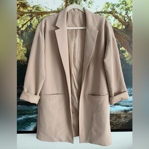 Women’s Relaxed Oversized Long Neutral Blazer Jacket